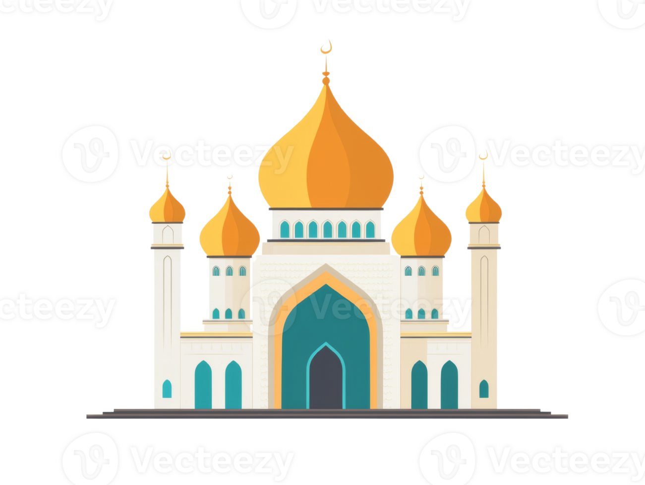 A Grand Mosque with Golden Domes and Minarets png