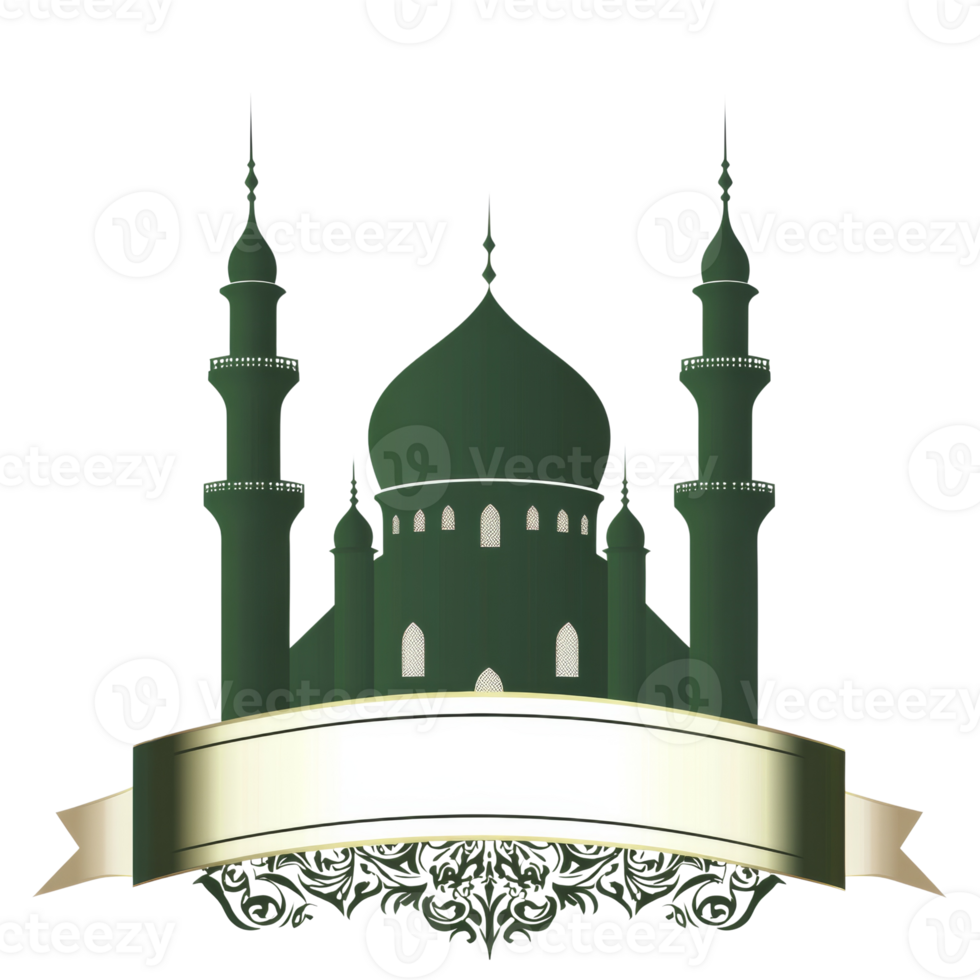 Elegant Green Mosque with Decorative Banner png