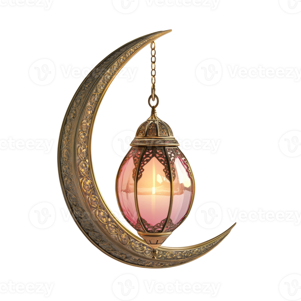 Ornate Crescent Moon with Hanging Lantern png