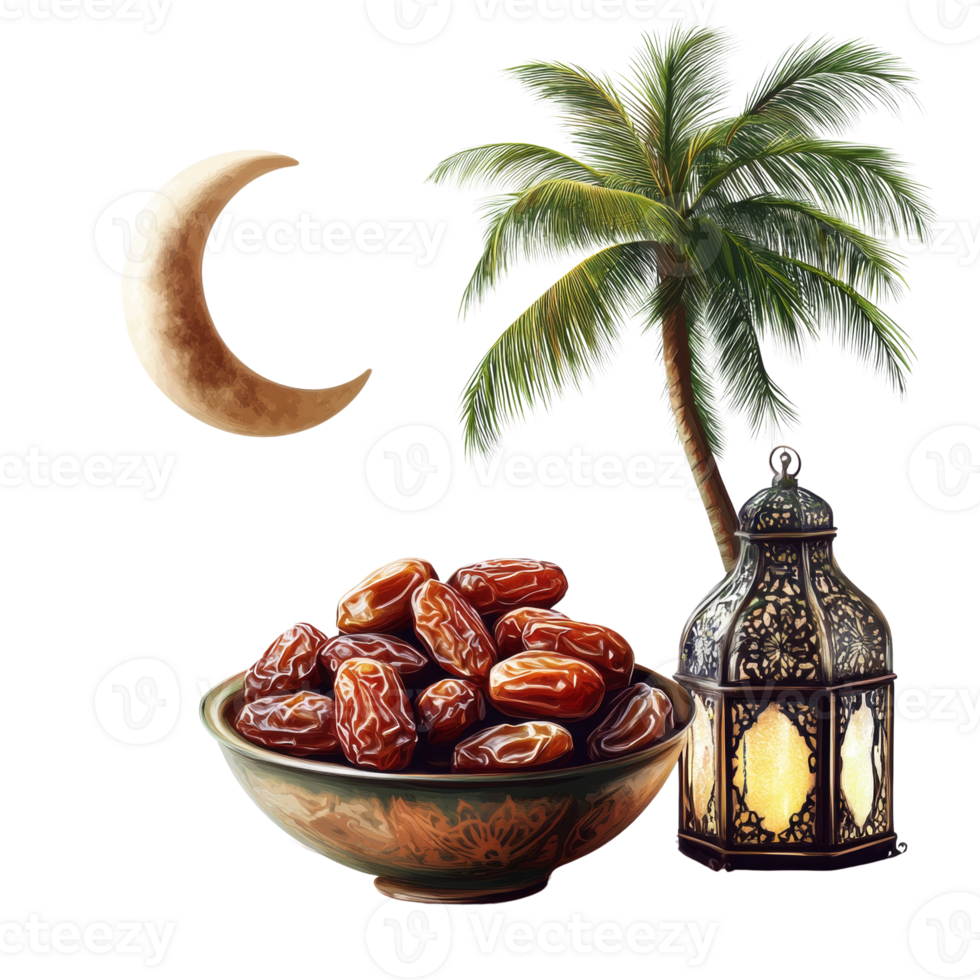 Crescent Moon Dates Palm Lantern Ramadan Feast png