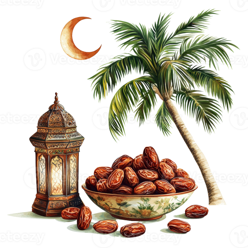 Ramadan Dates Lantern Palm Tree Crescent Moon png