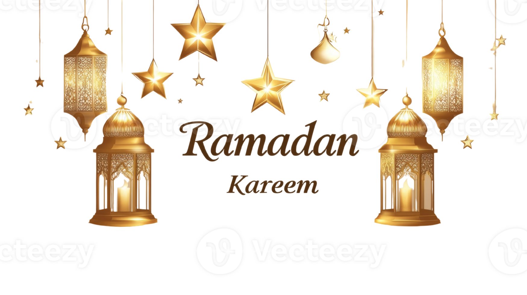 Ramadan Kareem Festive Golden Lanterns Stars Background png
