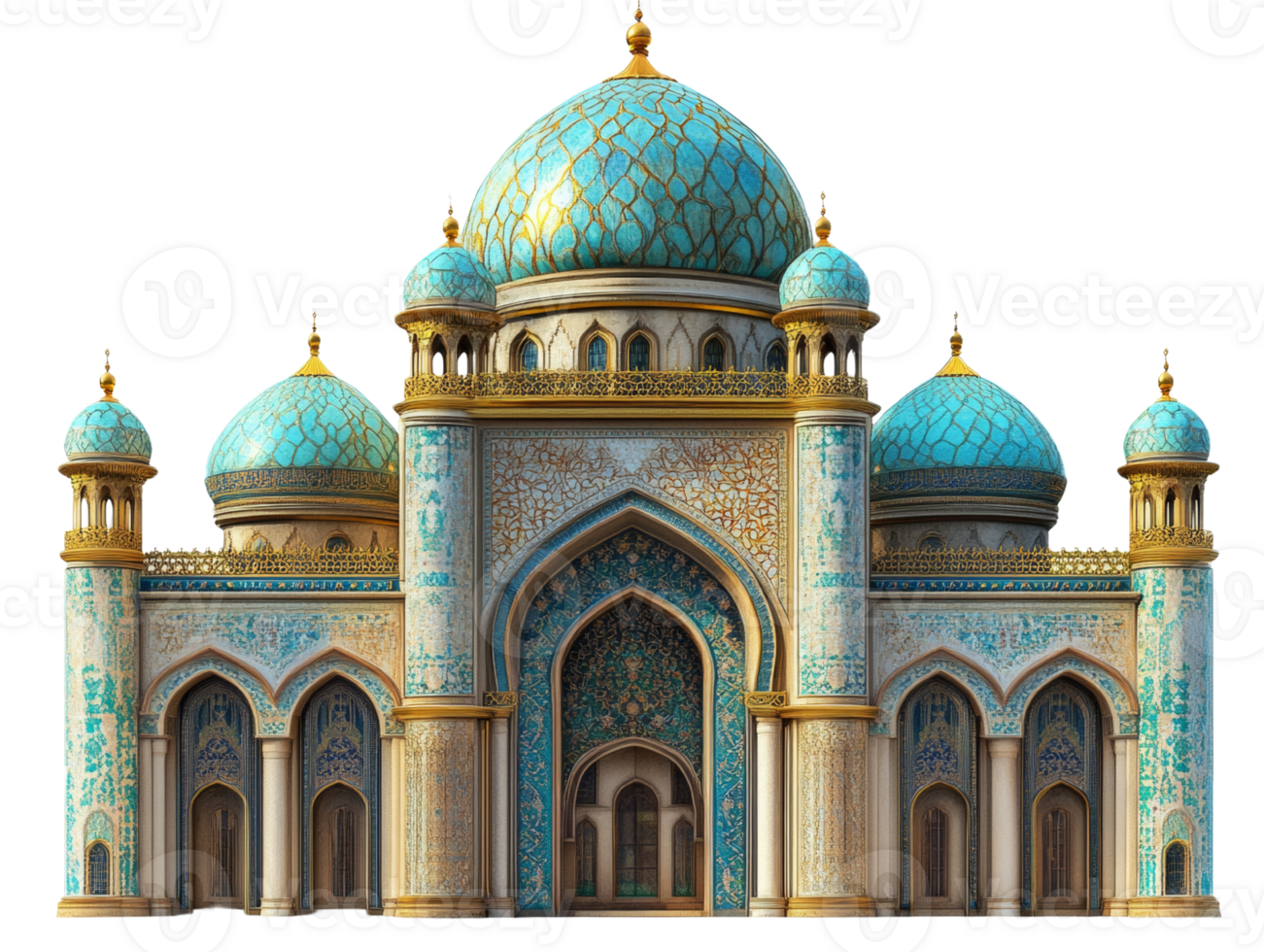An Exquisite Turquoise and Gold Mosque Facade png