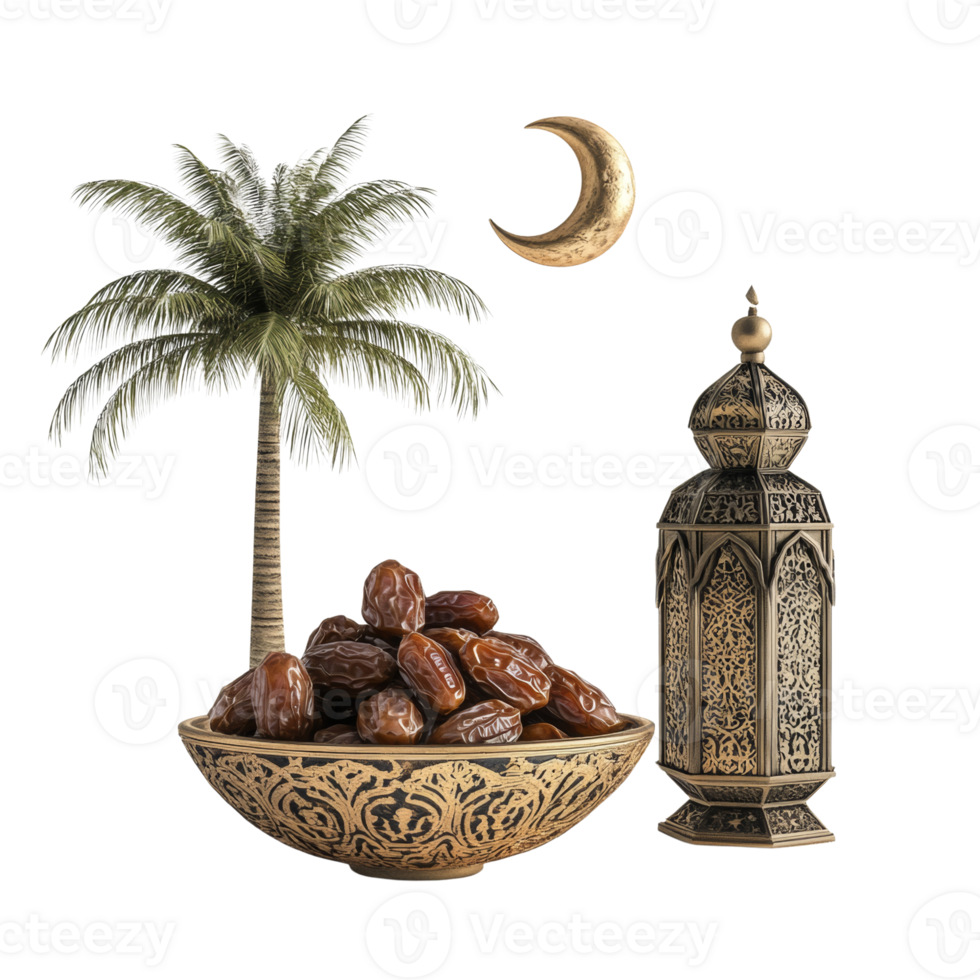 Ramadan Dates Palm Crescent Lantern Festive png