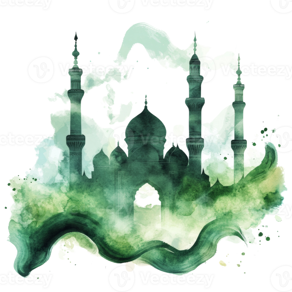 Watercolor Mosque Silhouette Artistic Green Design png