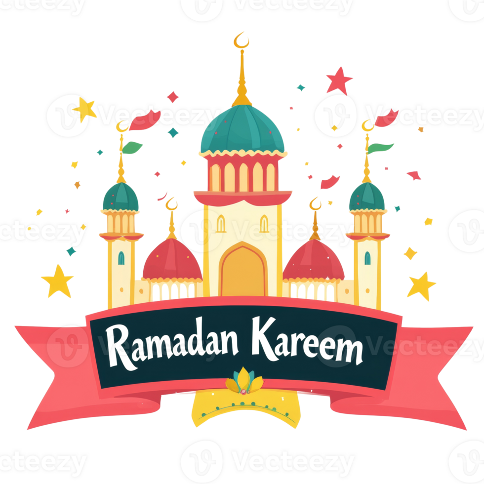 Festive Ramadan Kareem Mosque Illustration with Stars png