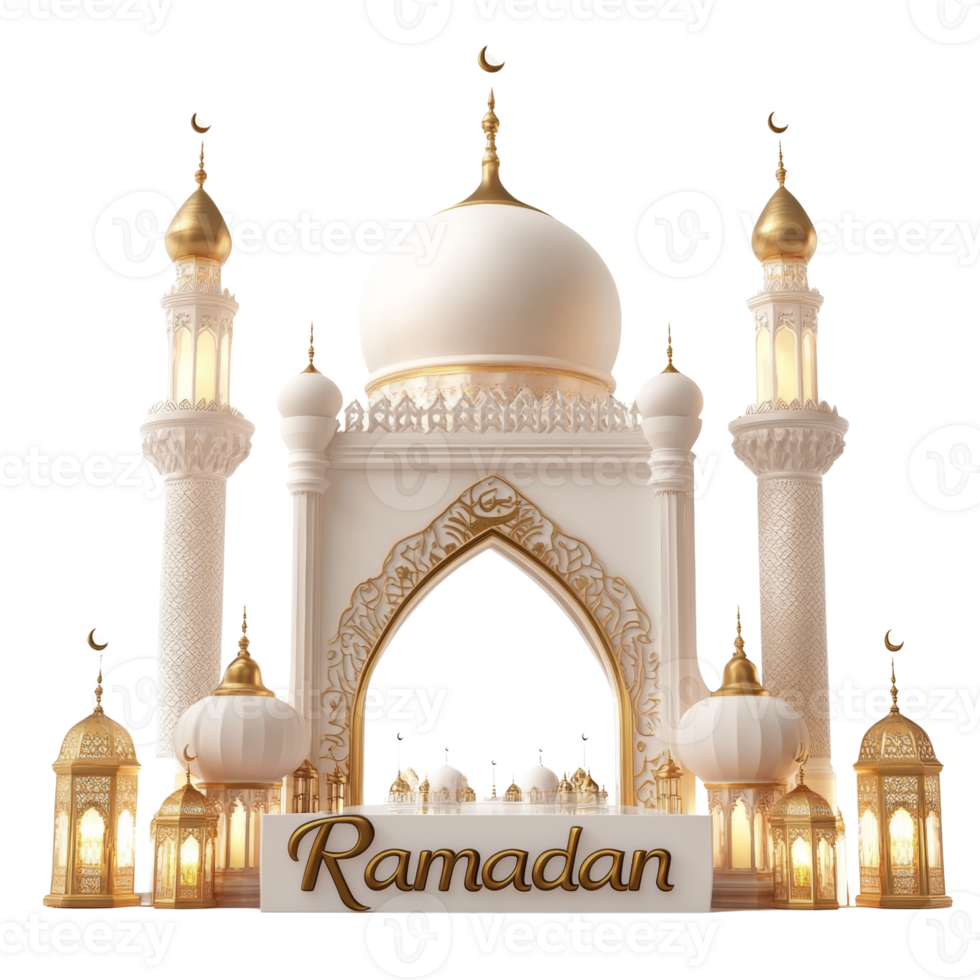 Ramadan Mosque Gate with Golden Lanterns and Crescents png