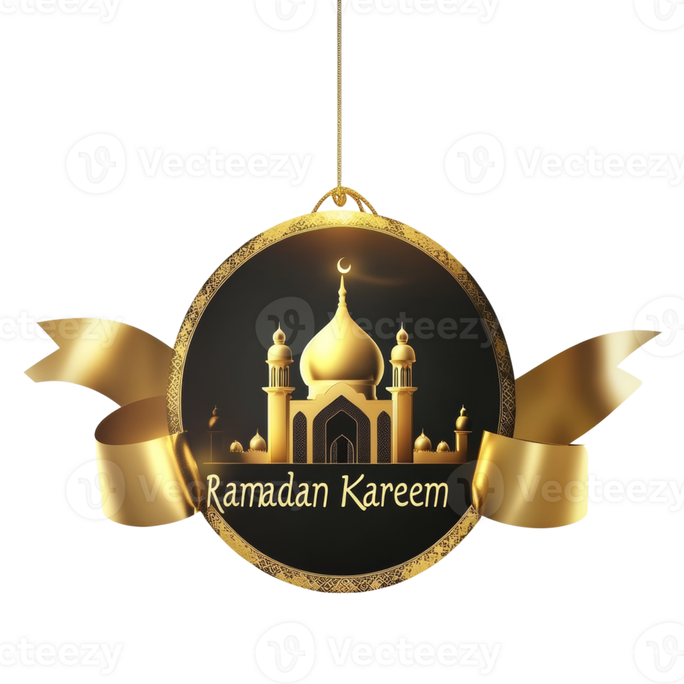 Golden Ramadan Kareem Ornament Featuring Mosque png