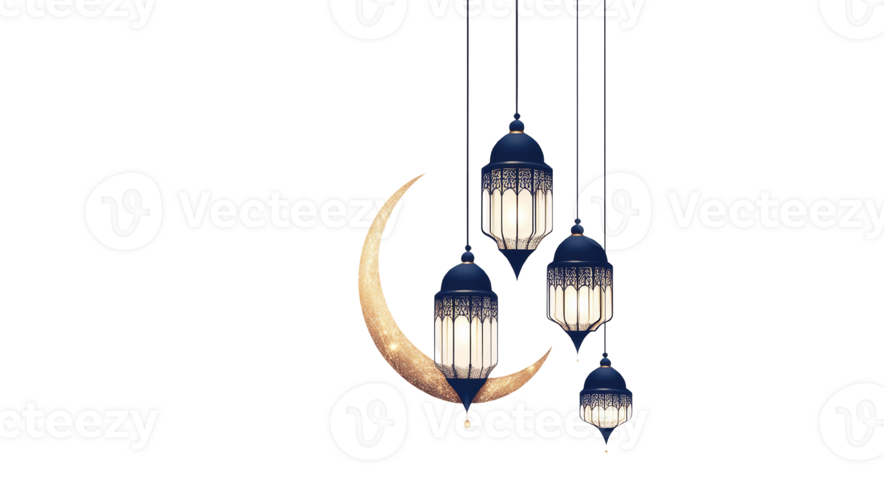Crescent Moon with Elegant Hanging Lanterns png