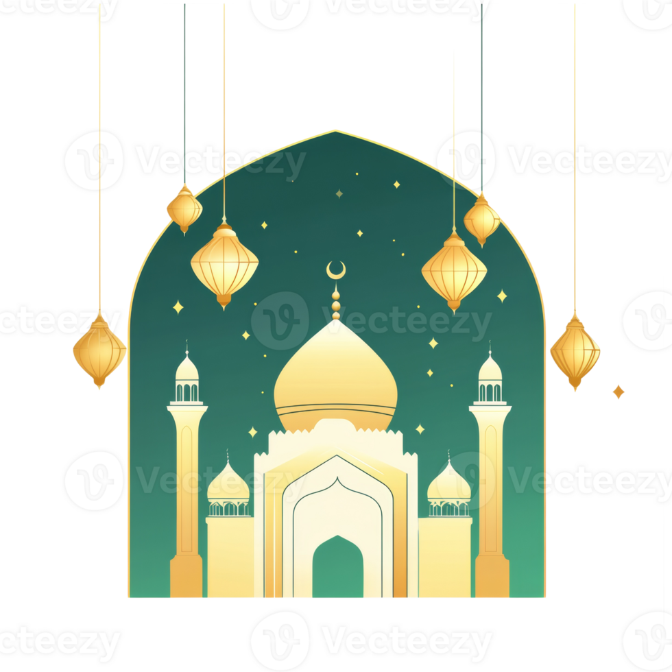 Elegant Mosque Illustration with Hanging Lanterns png