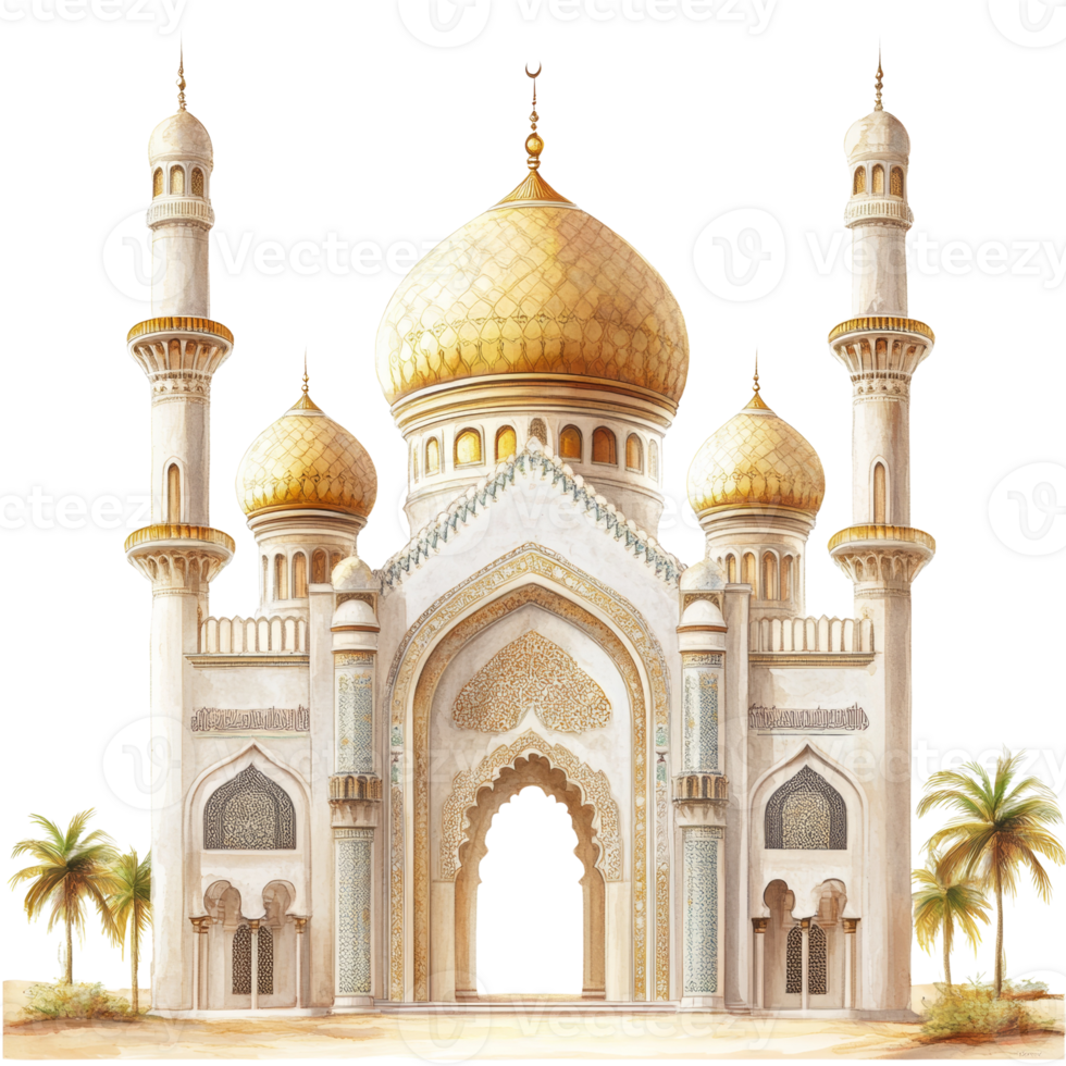 Majestic Mosque Architecture Golden Domes Elegant Design png
