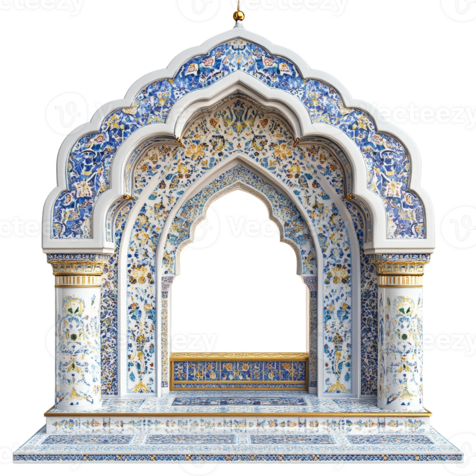 Ornate Archway with Intricate Blue and White Tilework png