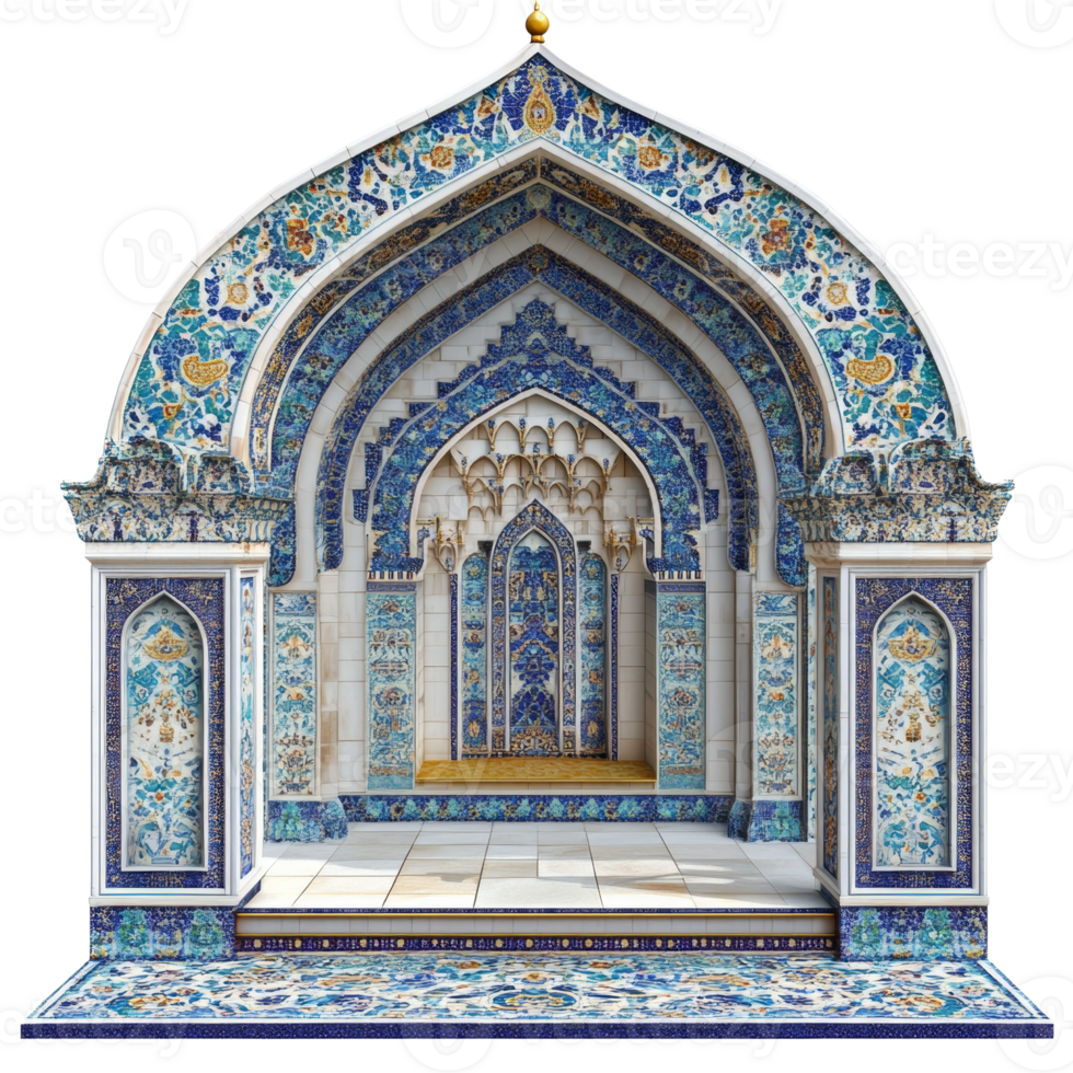 Ornate Blue And White Mosaic Architectural Structure png