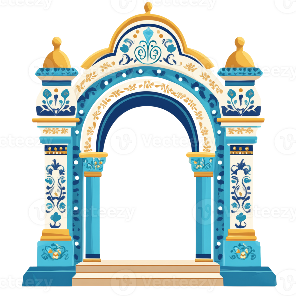 Ornate Blue And Gold Archway Entrance Design png