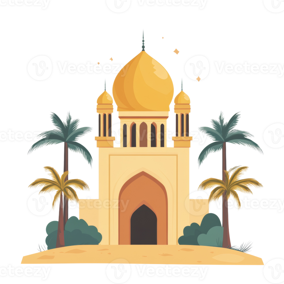 Elegant Mosque Architecture Under Palm Trees png