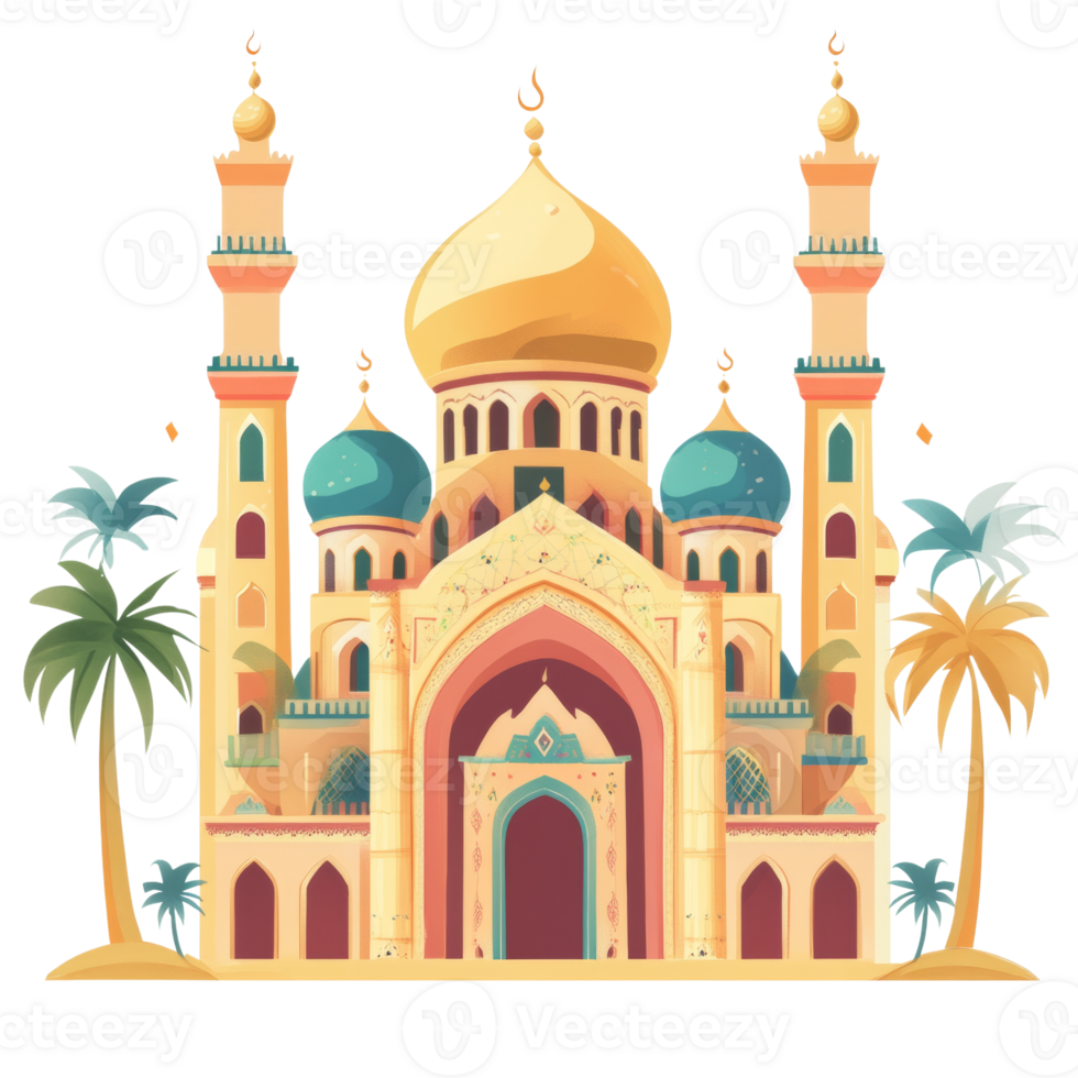 Majestic Mosque Architecture Desert Oasis Setting png