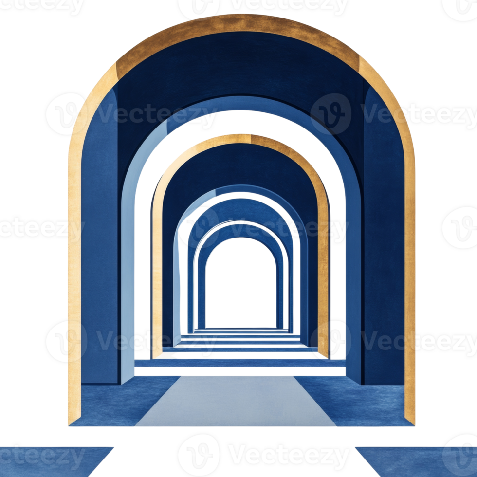 Abstract Blue and Gold Archway Pathway Design png