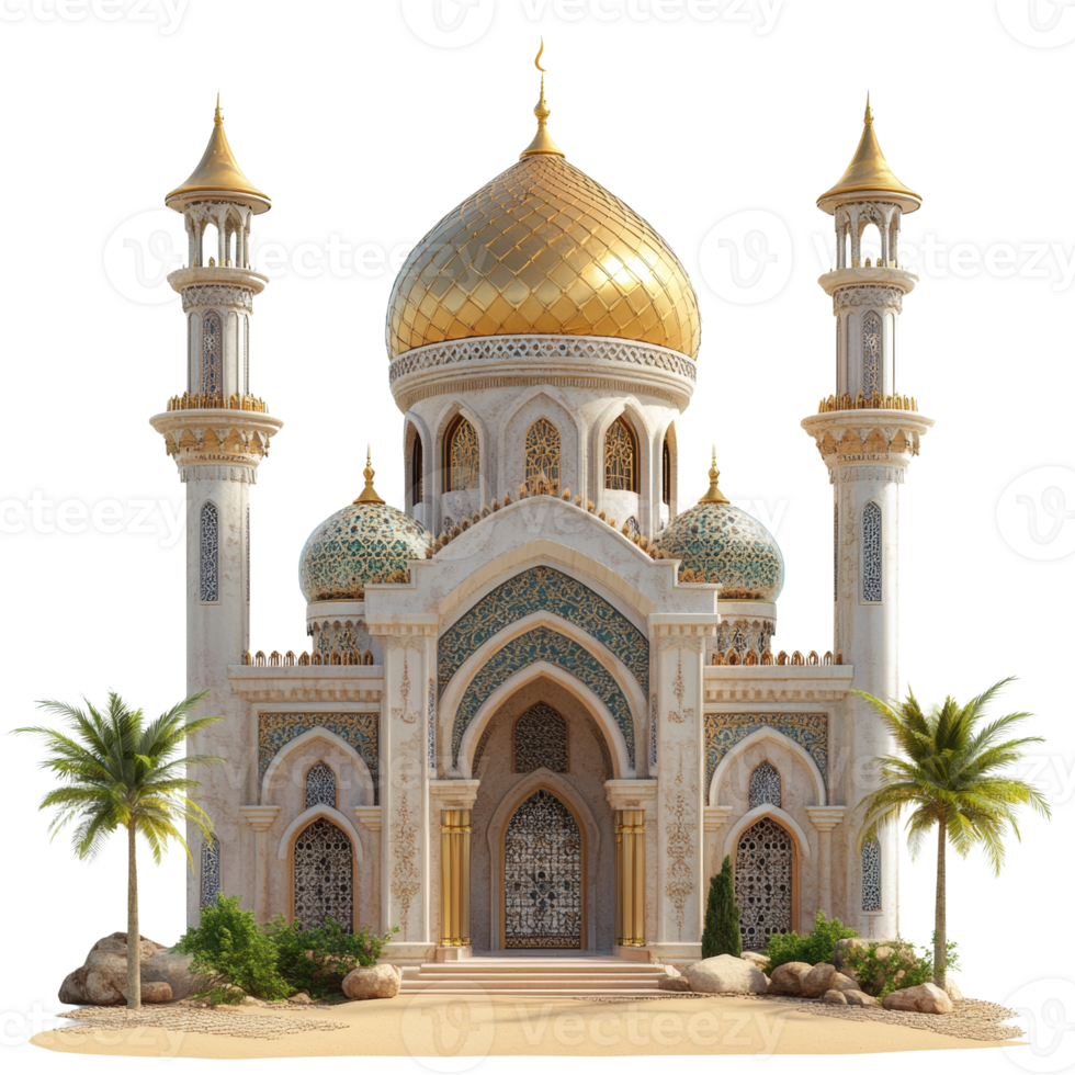 Elegant Mosque Architecture Desert Oasis Setting png