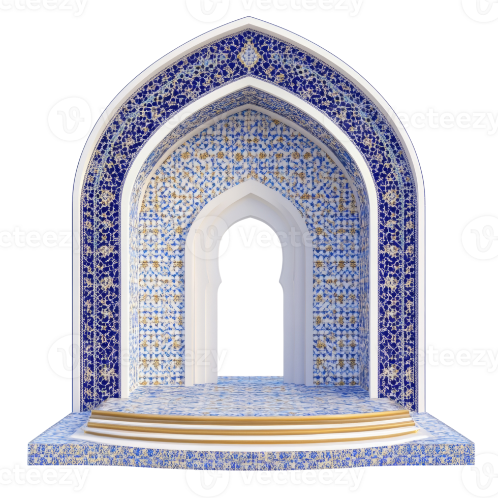 Ornate Blue And White Mosaic Archway With Steps png