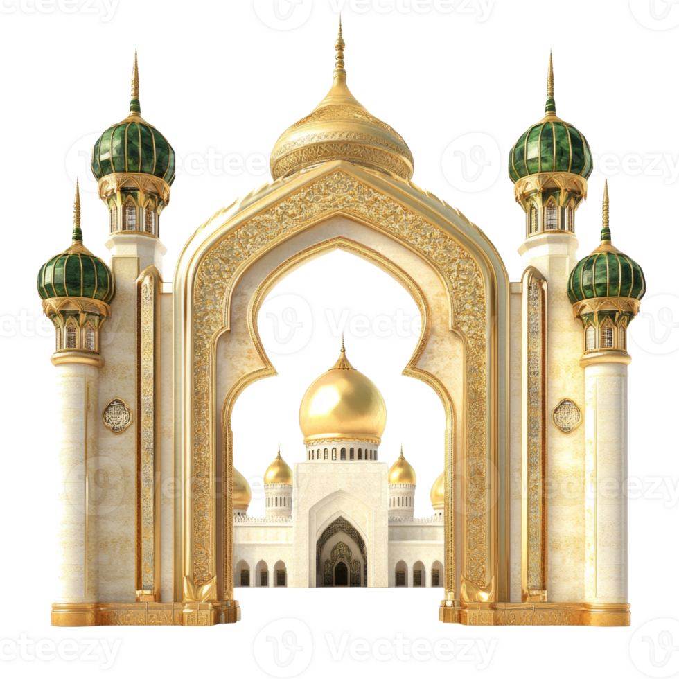 Ornate Golden Archway Framing a Majestic Mosque. cut out png