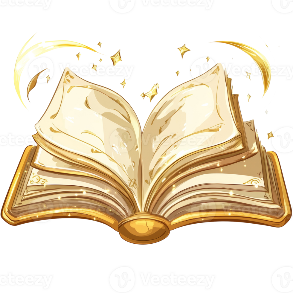 Magical Golden Book Open with Sparkling Dust png