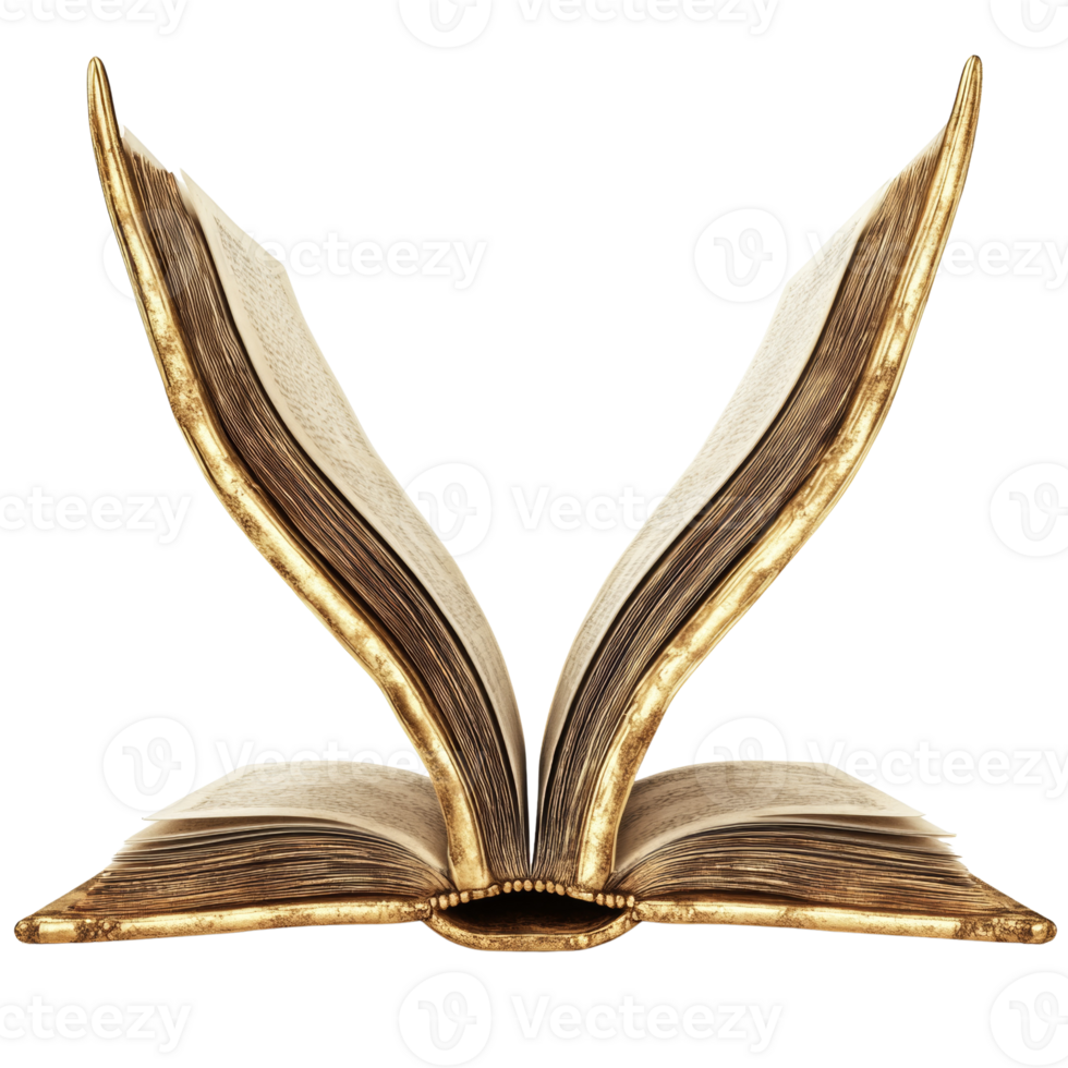An antique gilded book lies open displaying aged pages 55659589 PNG