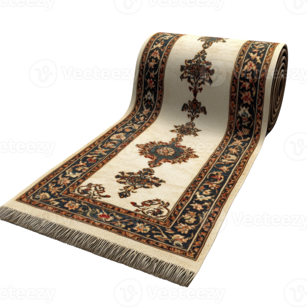 Rolled Oriental Rug With Intricate Floral Design png