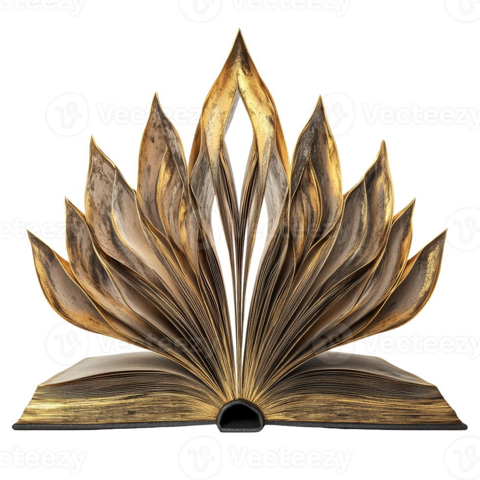 Golden Book Pages Forming A Majestic Floral Display png