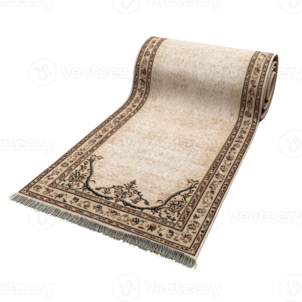 Rolled Beige Carpet with Intricate Floral Design png