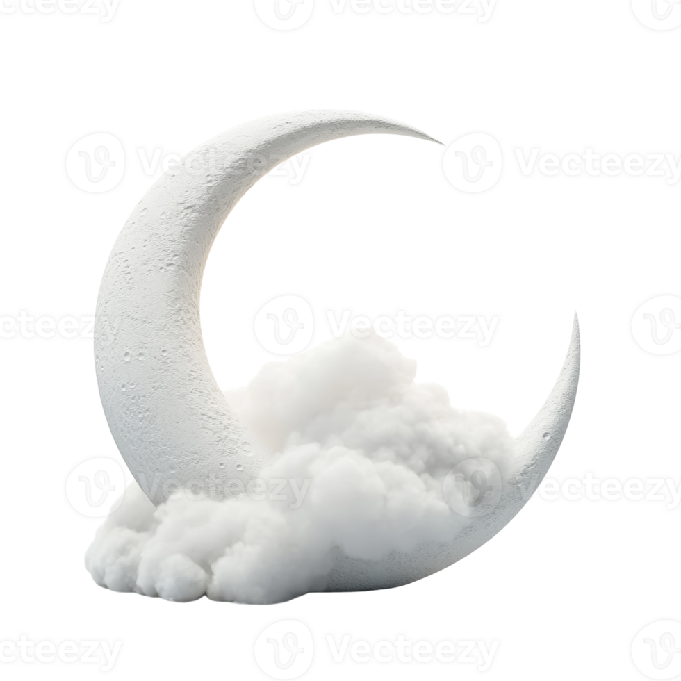 Crescent Moon Rests Upon Soft Fluffy Clouds png