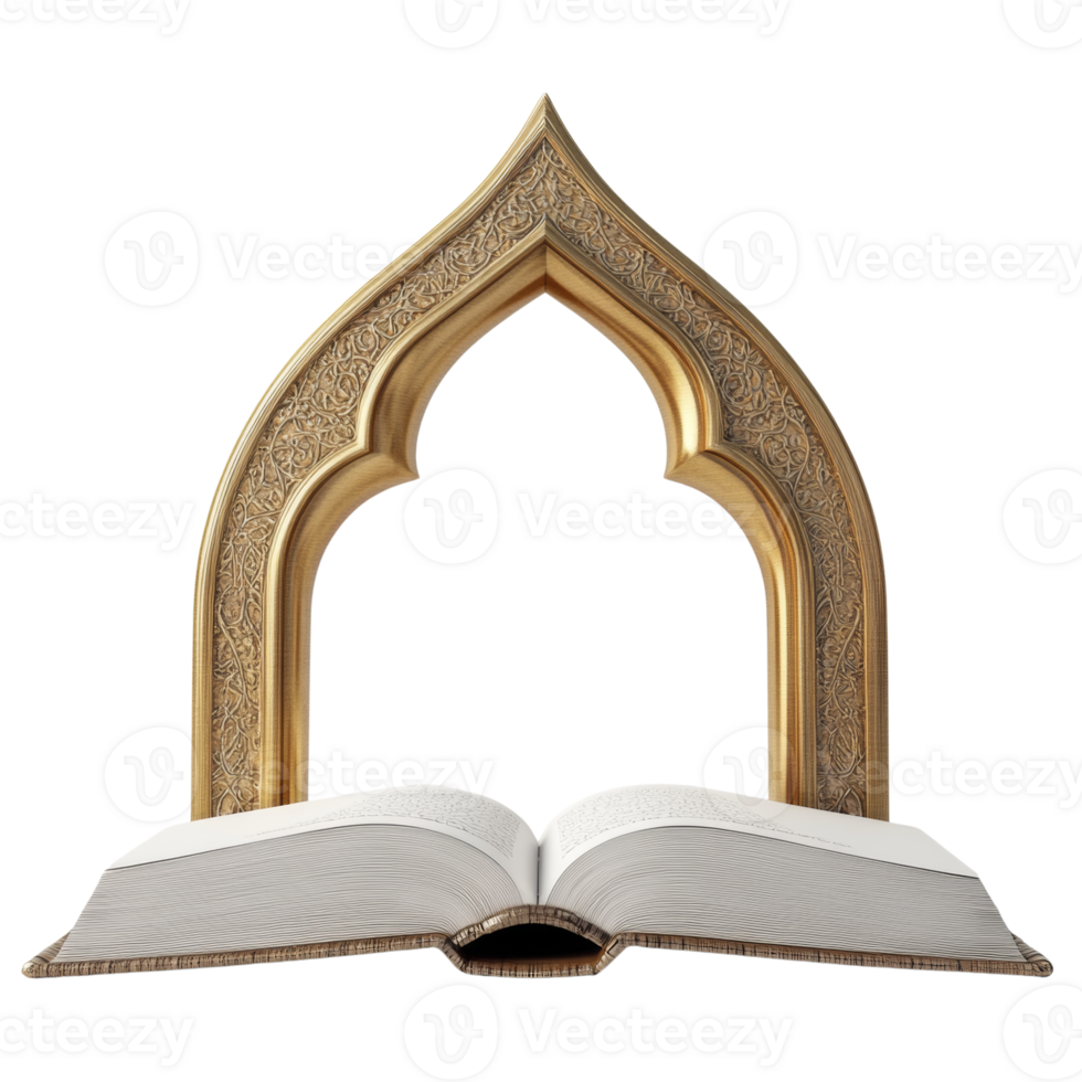 Ornate golden archway frames an open ancient book png