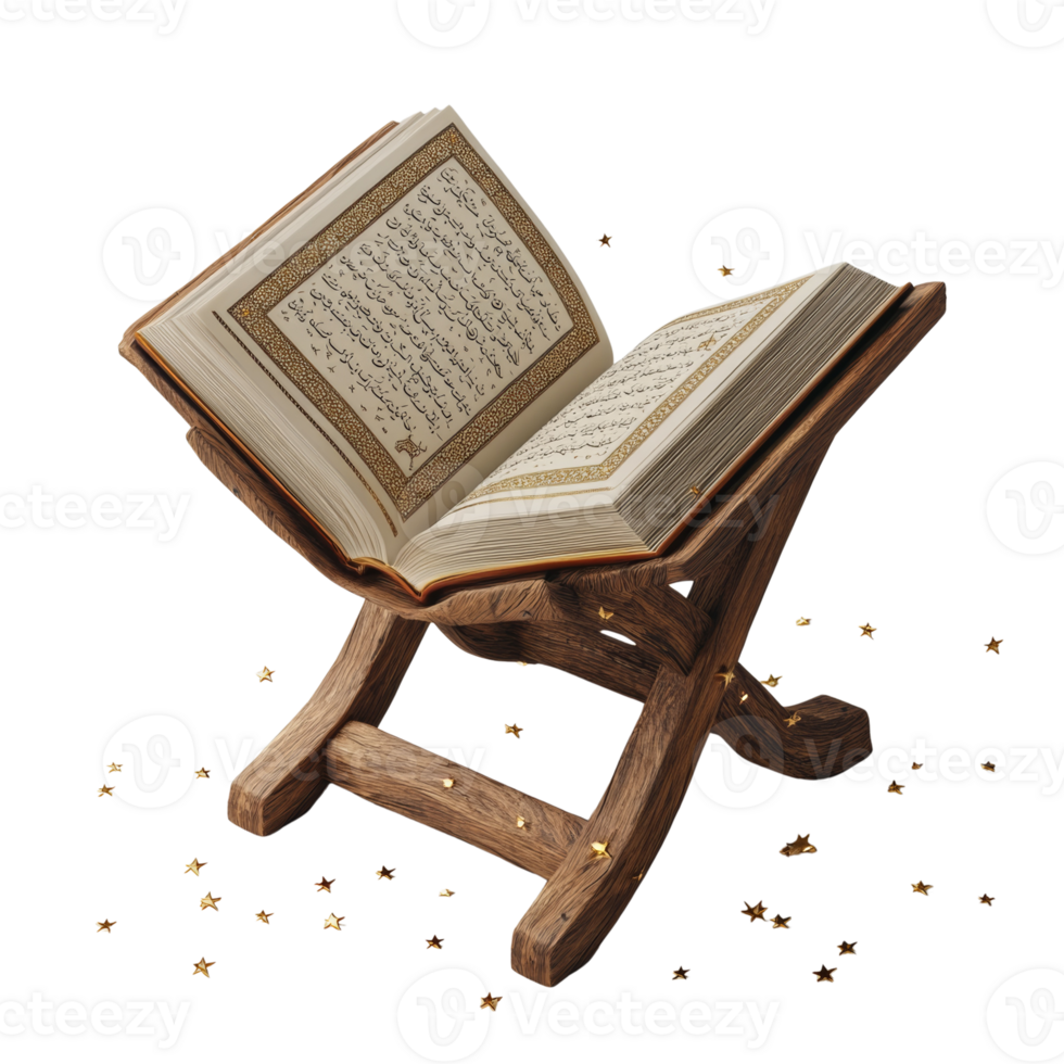 Quran on Wooden Stand with Golden Stars png
