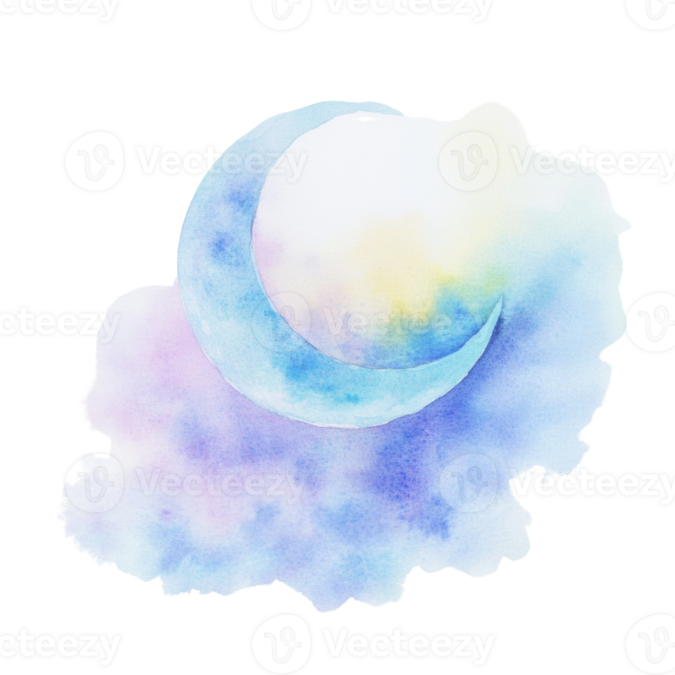 Watercolor Crescent Moon in a Pastel Cloud png