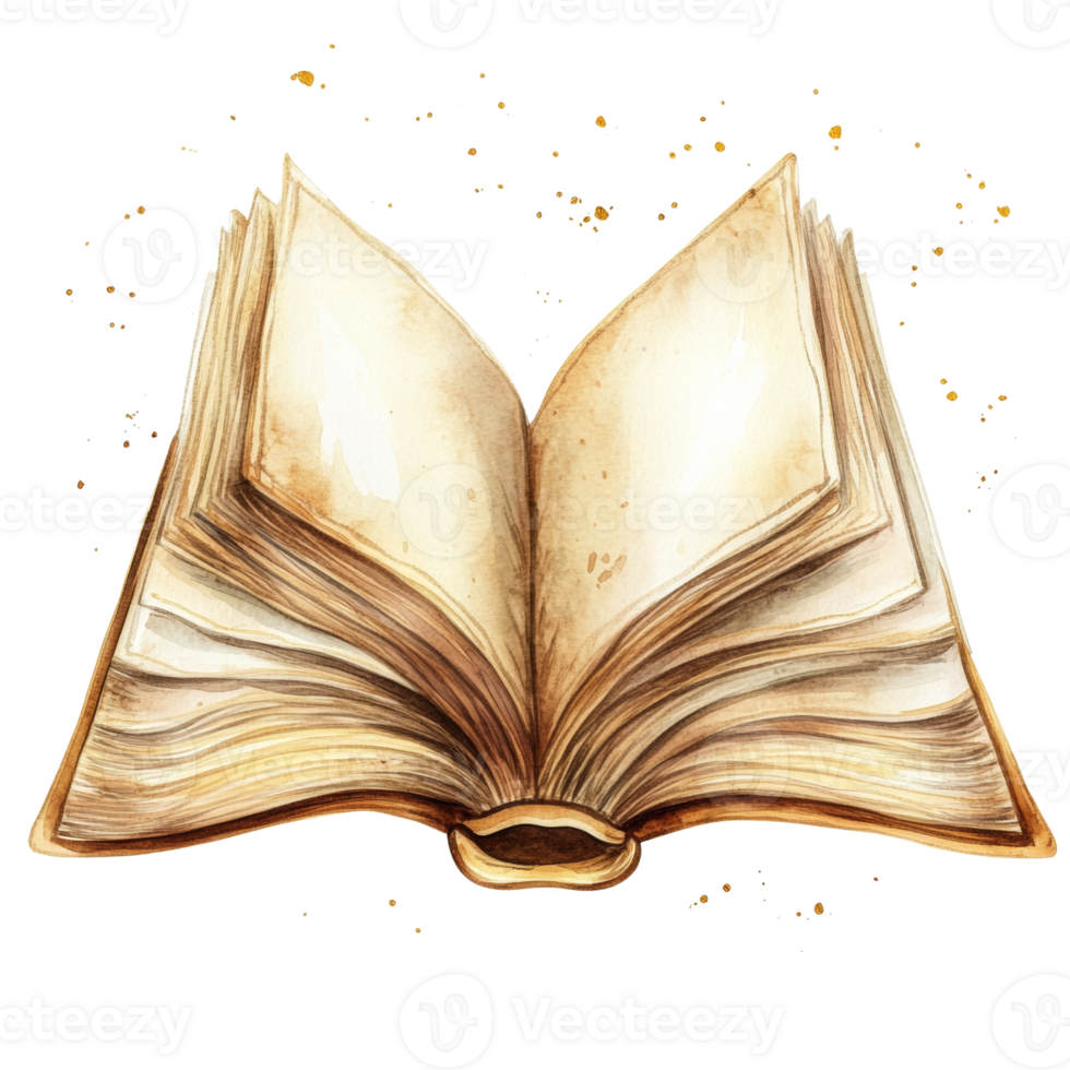 An Open Antique Book with Golden Splashes png