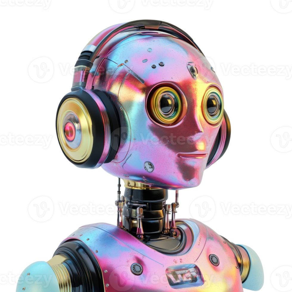 A Colorful Robot Wearing Headphones Listens To Music png