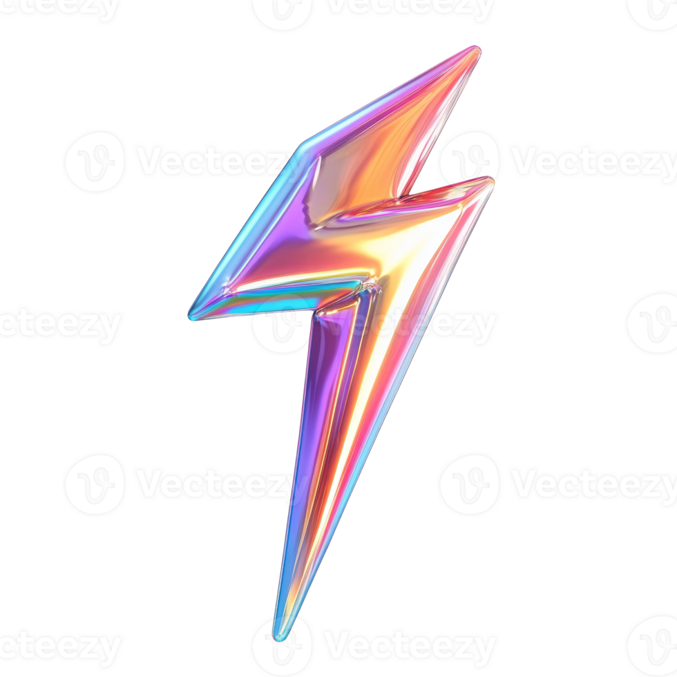 Iridescent Lightning Bolt Digital Art Graphic. isolated png
