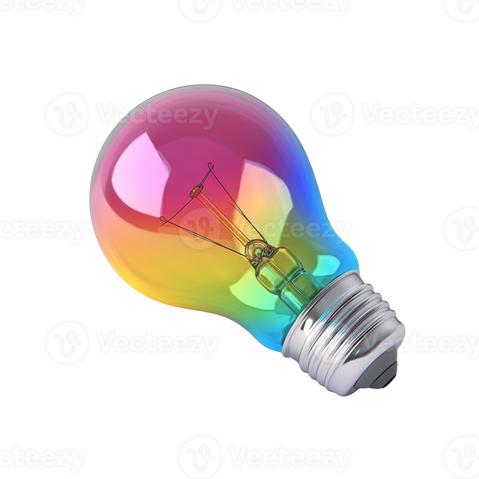 A vibrant rainbow colored lightbulb shines brightly png