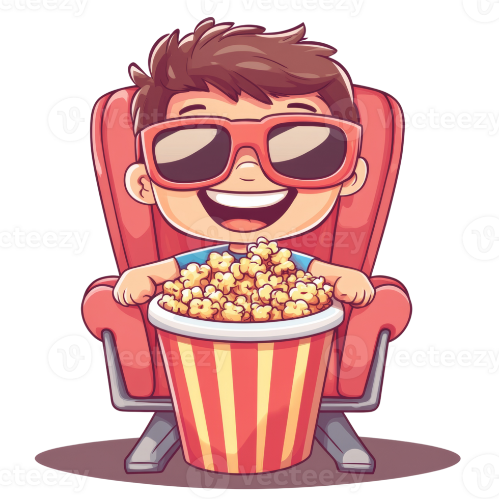 Happy Boy Enjoys Popcorn At The Cinema png