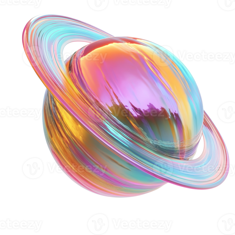 Iridescent Planet With Colorful Rings Orbiting png