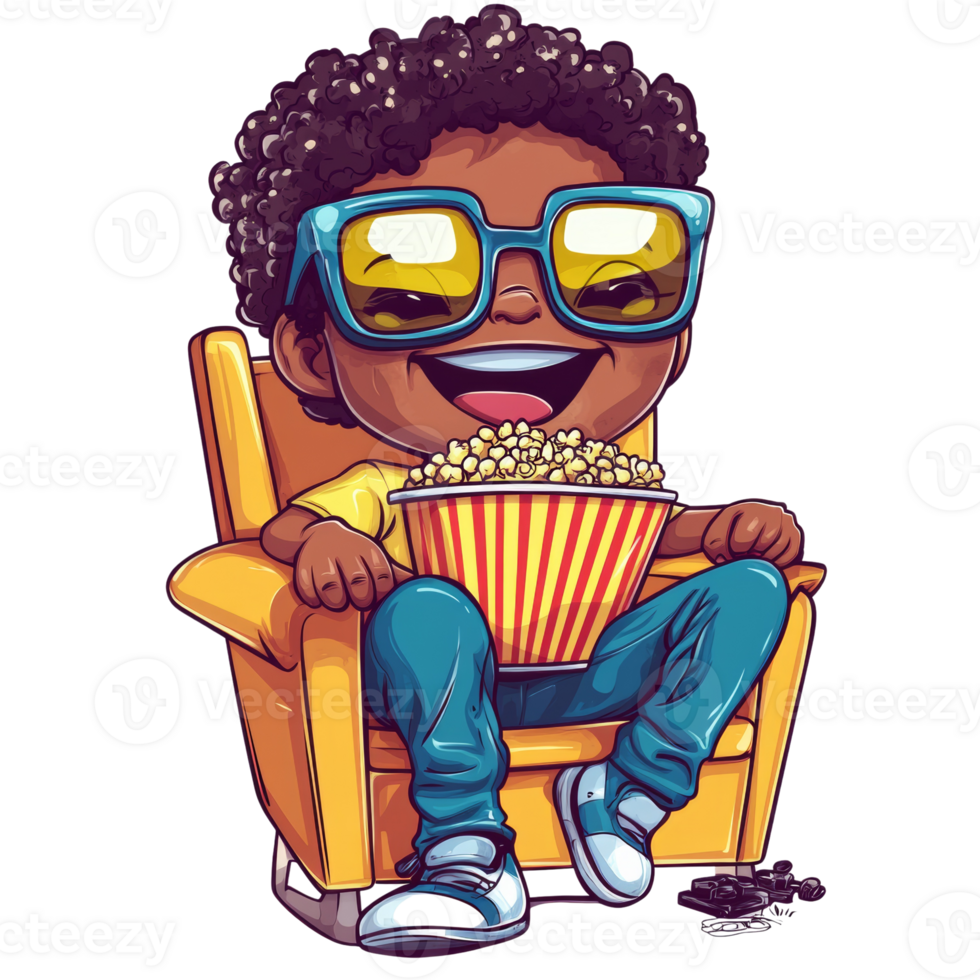Happy Boy Enjoys Popcorn Movie Time In Chair png