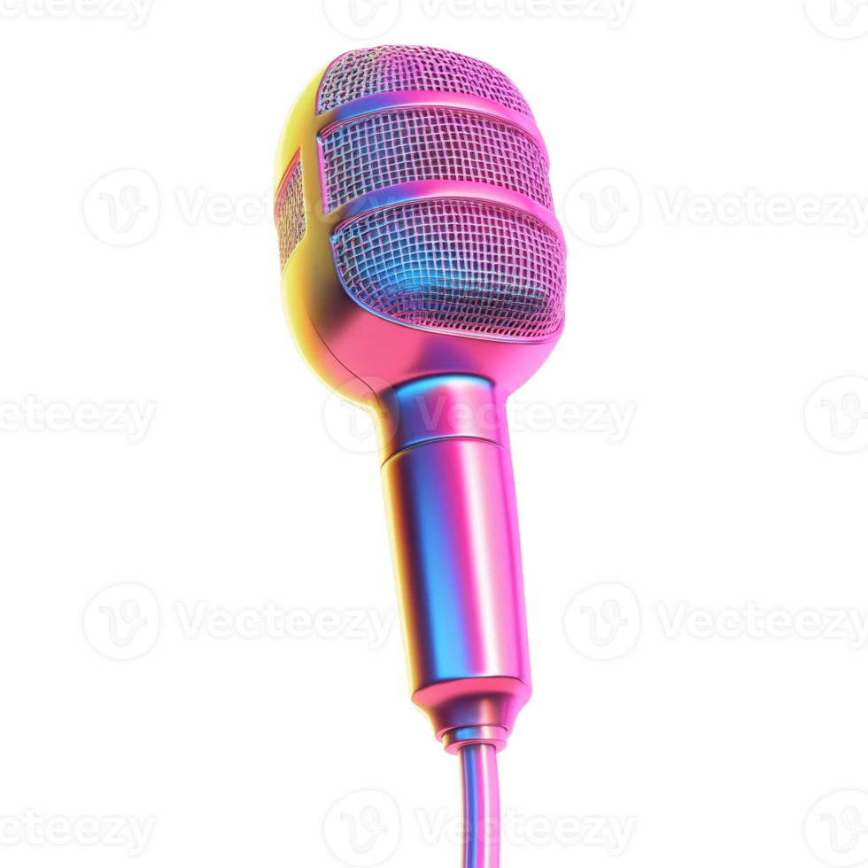 A vibrant iridescent retro microphone stands isolated png