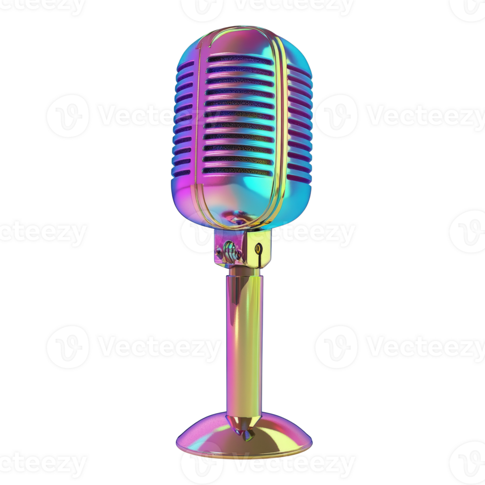 Retro Rainbow Iridescent Microphone on Stand png