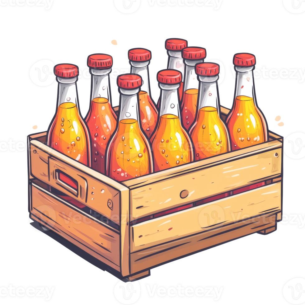 Wooden Crate Filled With Glass Bottles Of Orange Soda png