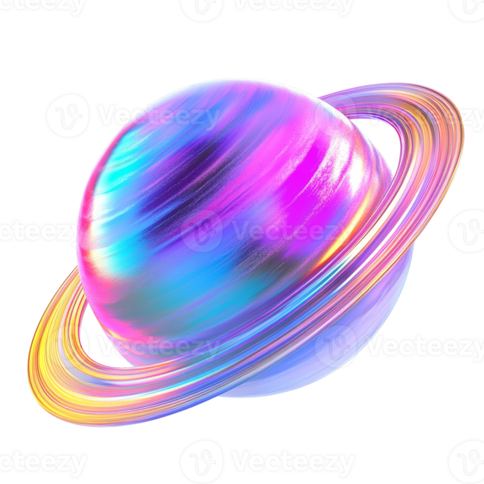 Iridescent Planet with Colorful Rings in Space png