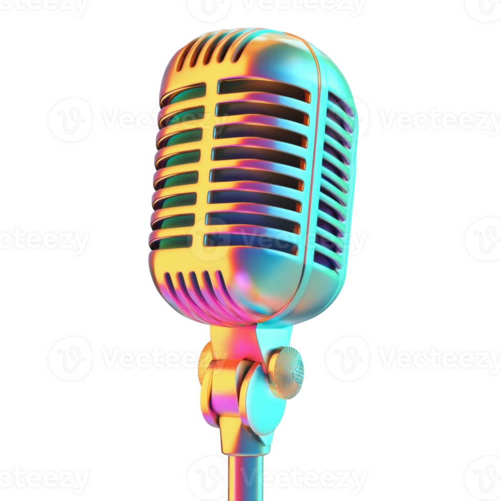 A Vibrant Retro Microphone with Iridescent Colors png