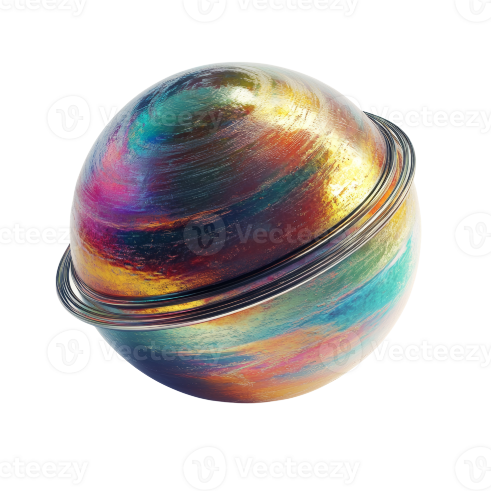 Iridescent Orb with Metallic Ring Encircling png