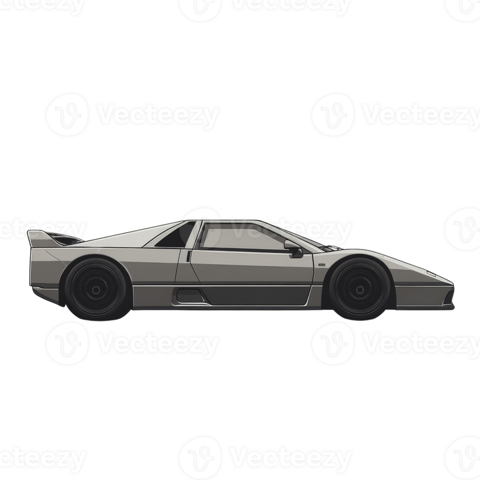 Sleek Silver Sports Car Side Profile Illustration. cut out png