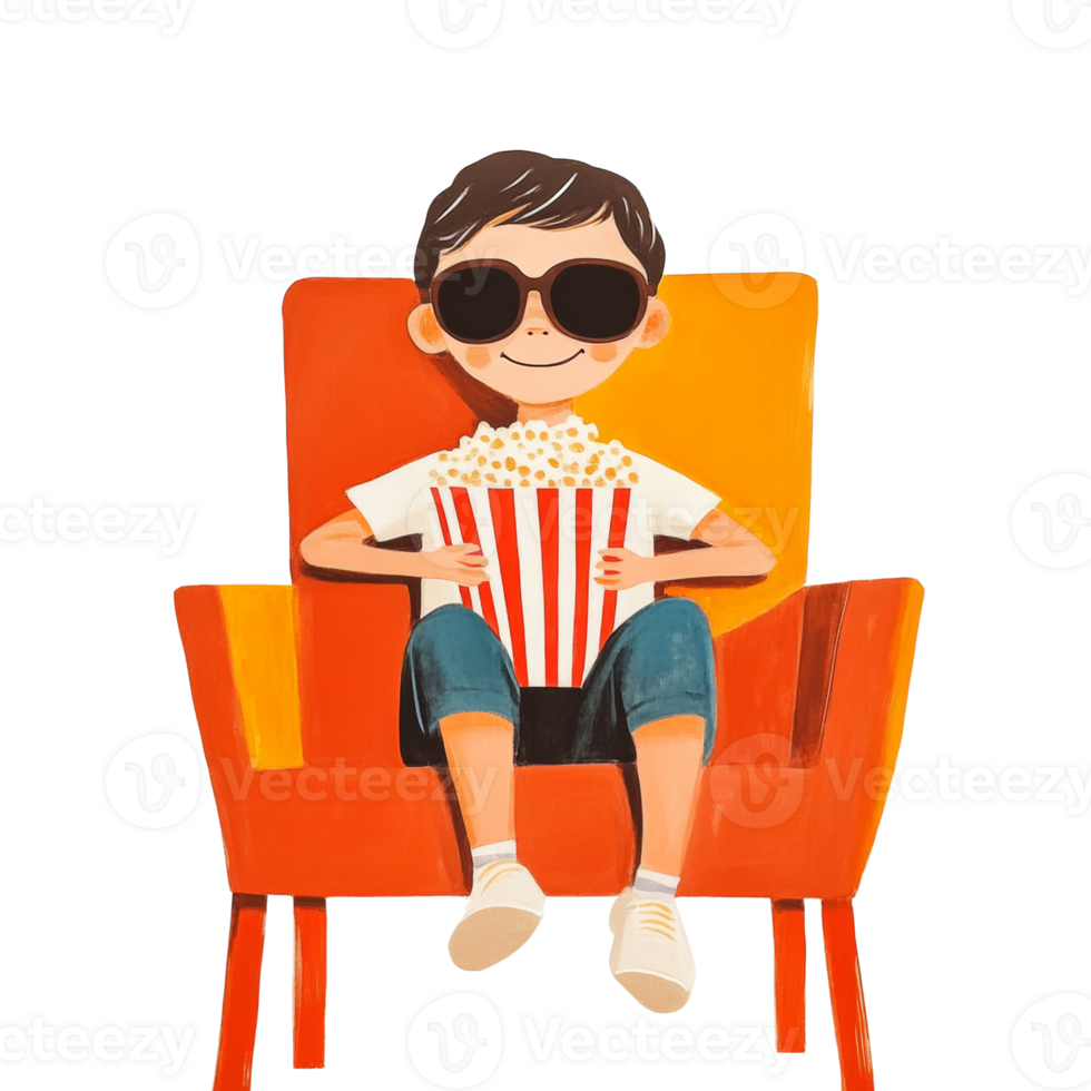 Boy Enjoying Popcorn In A Comfortable Chair png