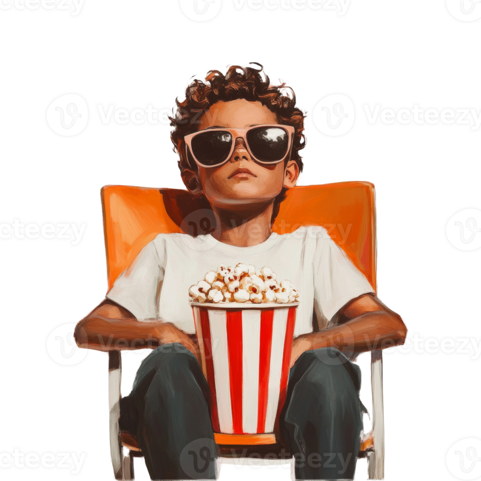 Young Boy Enjoys Popcorn Movie Snack png