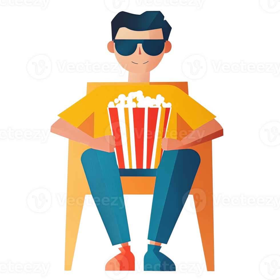 Man enjoys movie popcorn in a comfortable chair png